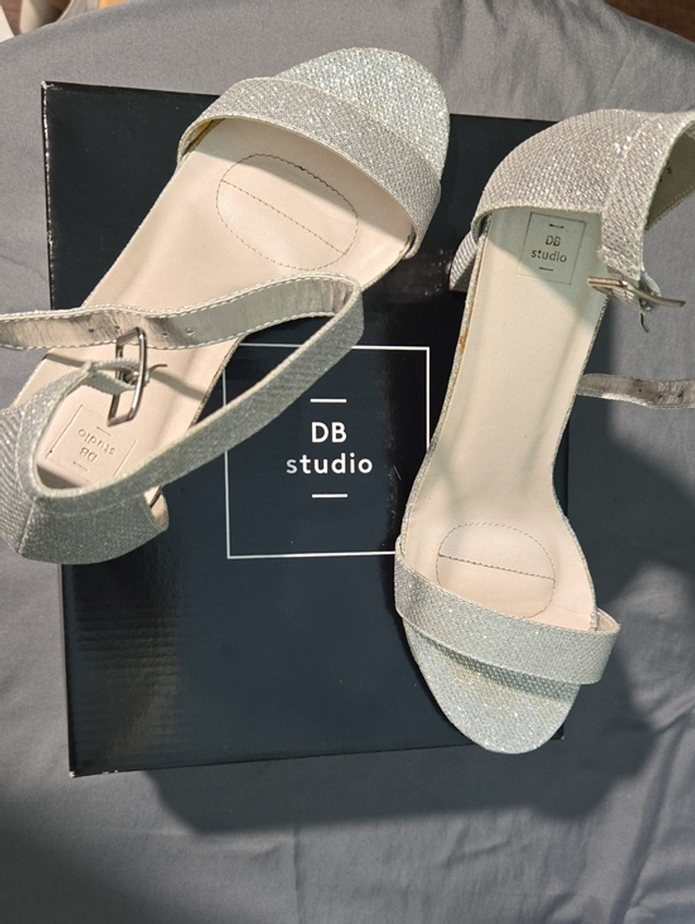 DB Studio Silver Glitter Open-Toe Ankle-Strap Heels for Women - Comes With Bag